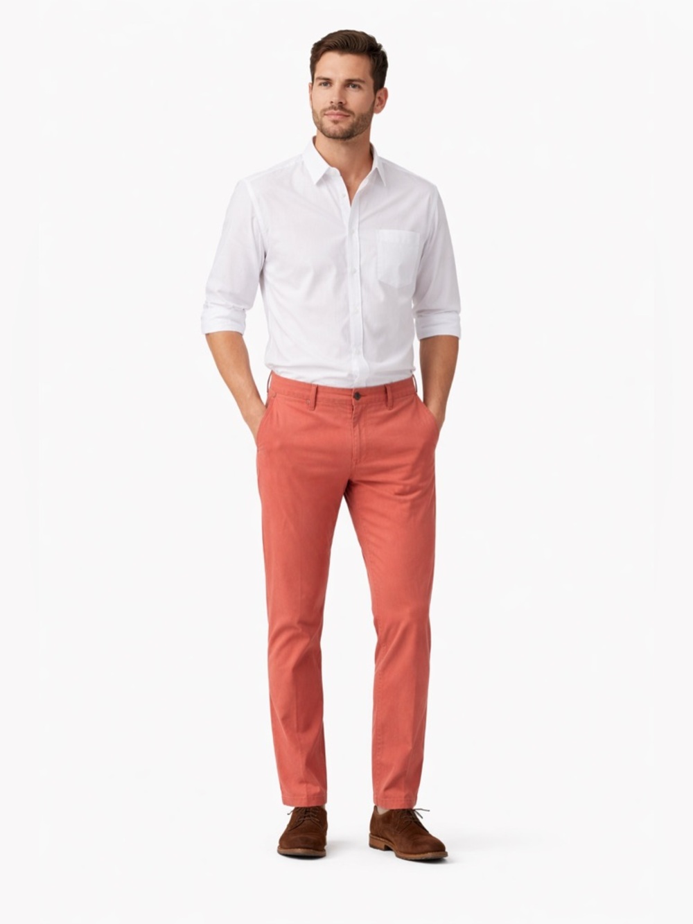 NWT Lester Madrid Mens Tailored Chino Pants Size 32 Salmon Red Made in Spain